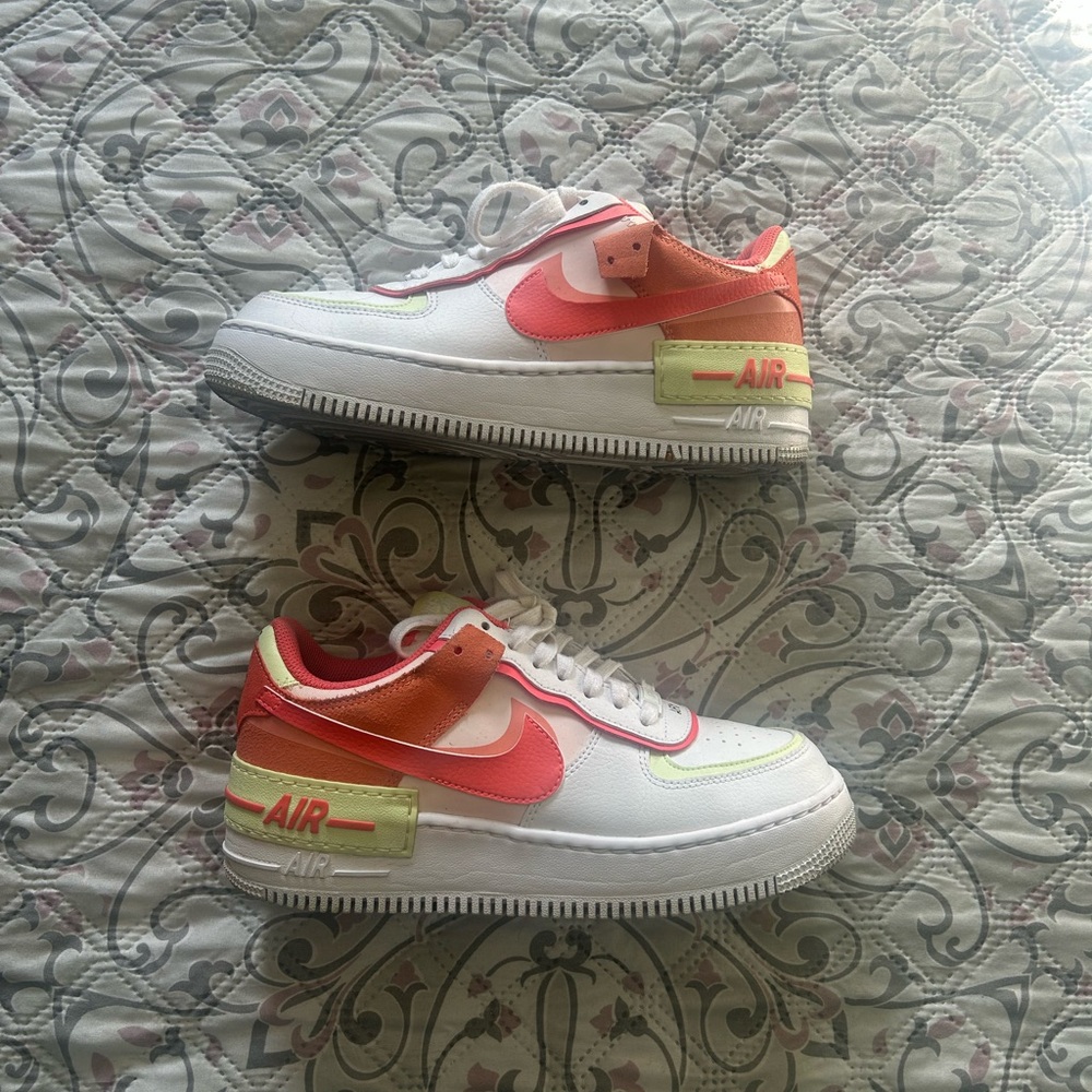 Nike Air Force 1 Shadow trainers in white and orange